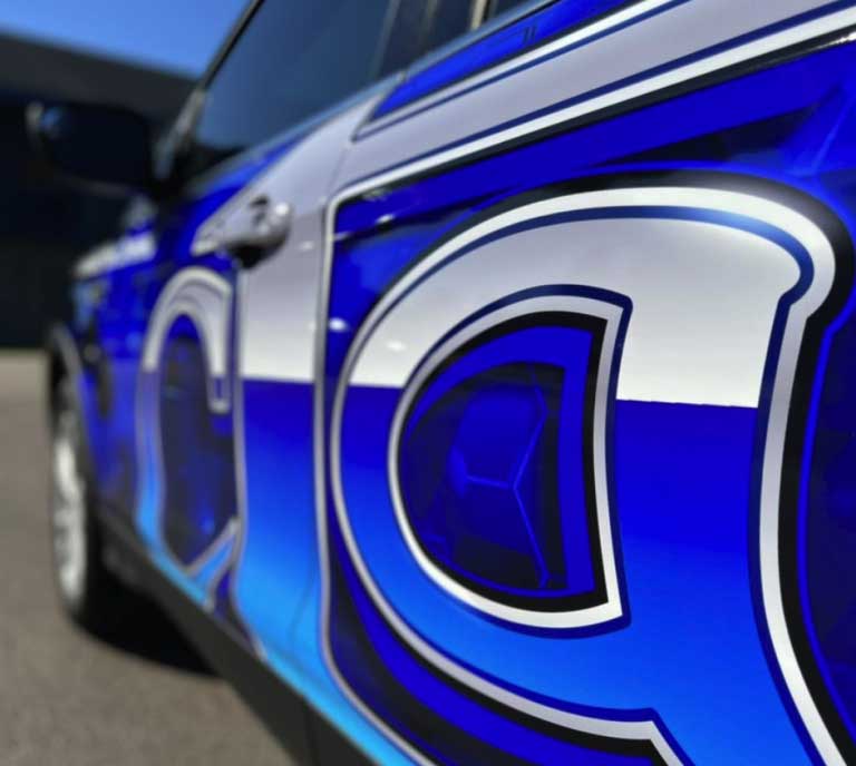 Blue Graphics on Car