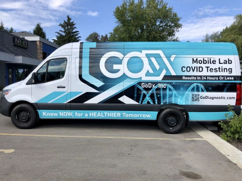 Mobile lab covid testing vehicle wrap